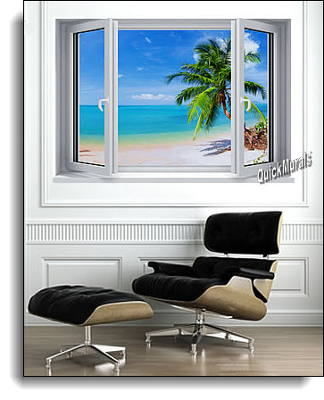 Tropical Beach Window #2 One-Piece Canvas Peel & Stick Wall Mural