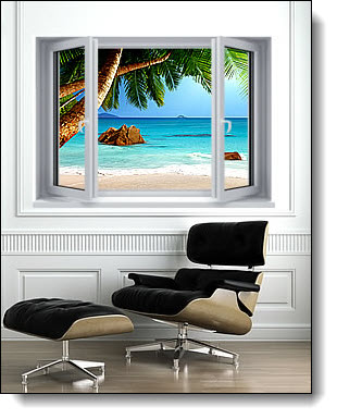 Secluded Beach Window 1-Piece Canvas Peel & Stick Wall Mural