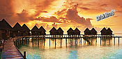 Tiki Resort Sunset Panoramic Peel And Stick Wall Mural