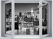 Brooklyn Bridge BW Window One-Piece Canvas Peel & Stick Wall Mural