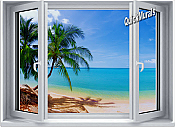 Tropical Palm Window #1 One-Piece Canvas Peel & Stick Wall Mural