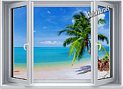 Tropical Palm Window #2 One-Piece Canvas Peel & Stick Wall Mural