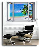 Tropical Beach Window #2 One-Piece Canvas Peel & Stick Wall Mural roomsetting