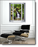 Black Forest Waterfall Window 1-Piece Peel & Stick Canvas Wall Mural Roomsetting