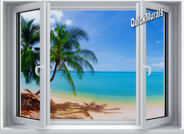 Tropical Palm Window #1 One-Piece Canvas Peel & Stick Wall Mural