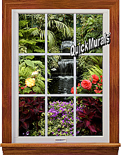 Garden Waterfall Window 1-Piece Peel & Stick Wall Mural